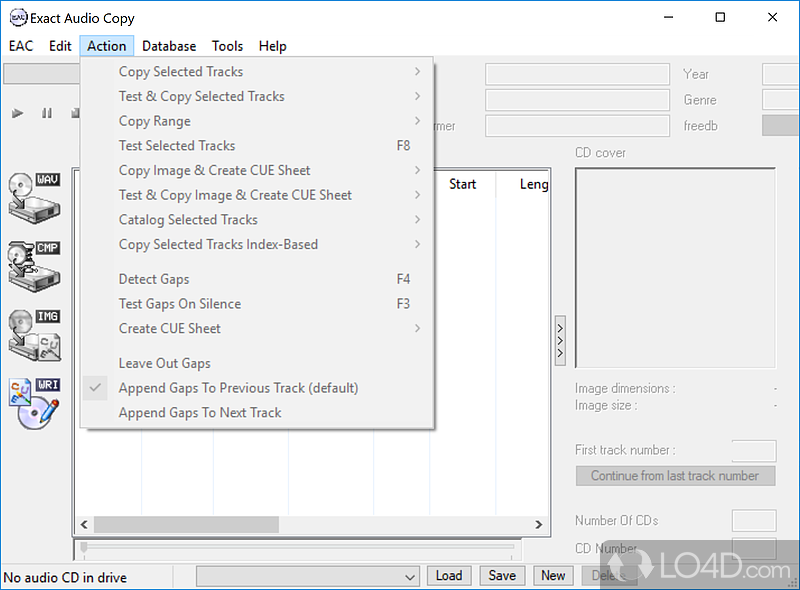 Clean feature lineup - Screenshot of Exact Audio Copy