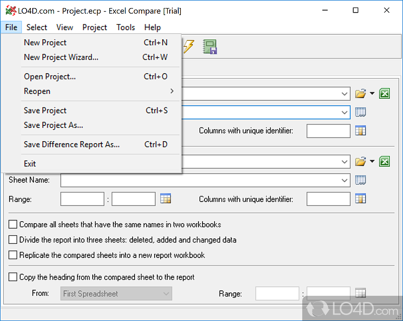 Clean feature lineup - Screenshot of Excel Compare