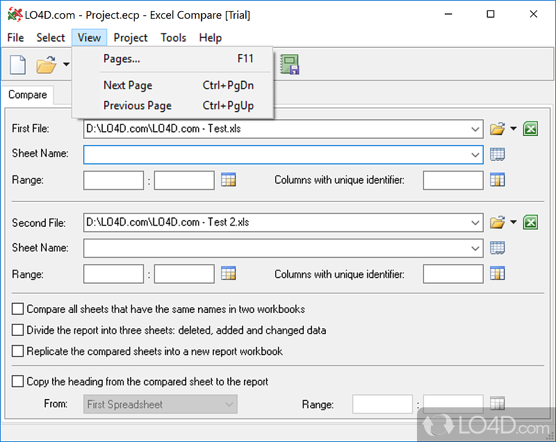 Excel Compare: Output results - Screenshot of Excel Compare