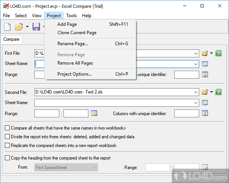 Visually compare Microsoft Excel spreadsheets - Screenshot of Excel Compare