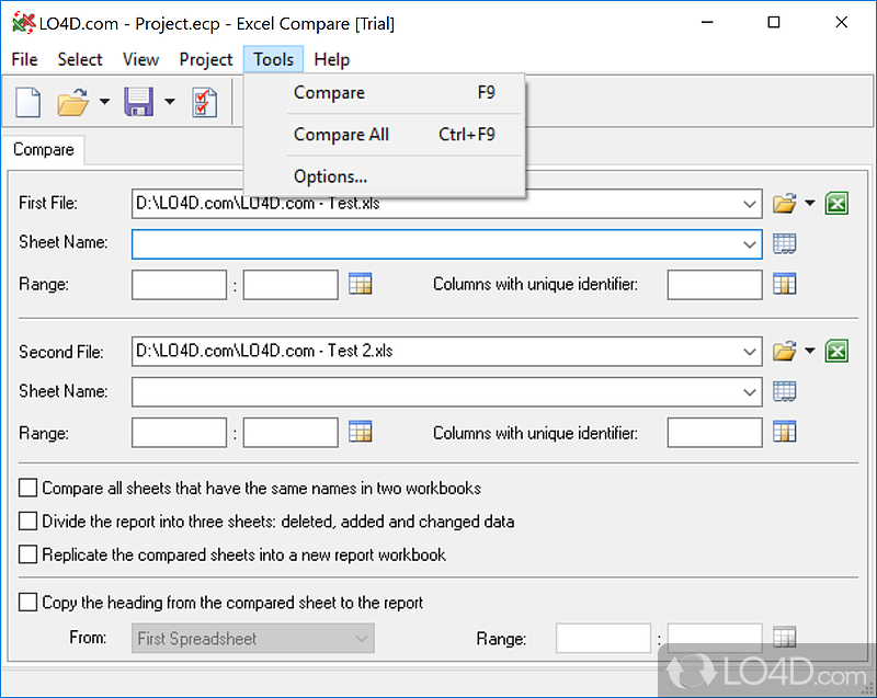 Track differences and compare Microsoft Excel files and spreadsheets - Screenshot of Excel Compare