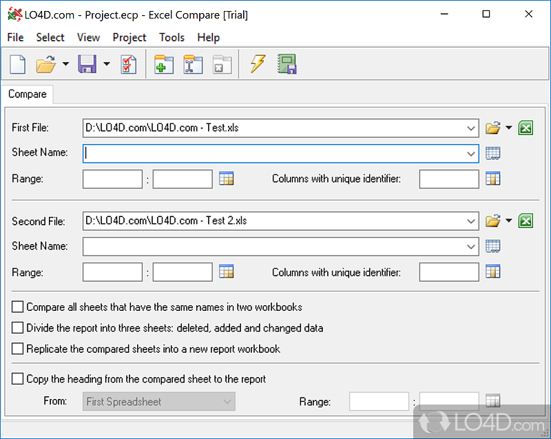 Make comparisons between two Excel files, generate Excel reports with the differences - Screenshot of Excel Compare