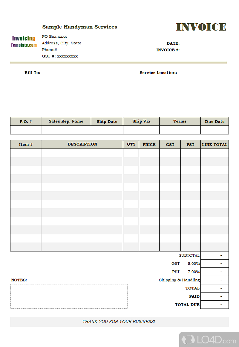 Excel Invoice Template - Download