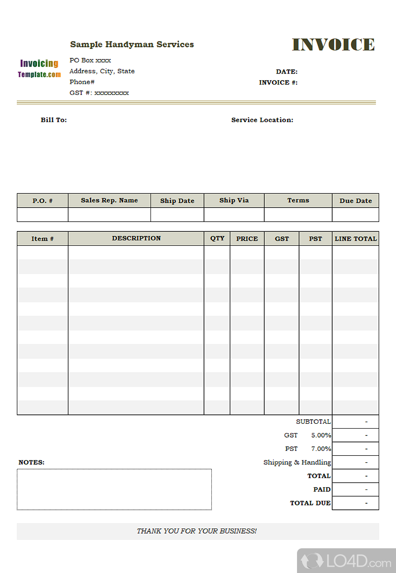 excel invoice template download