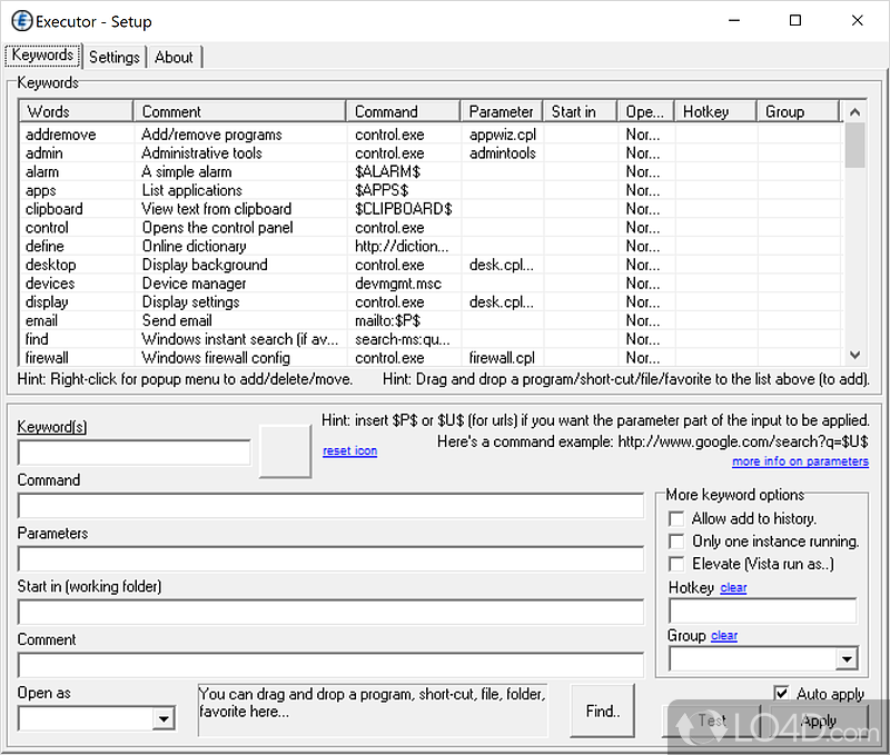 Balanced performance, and various settings - Screenshot of Executor