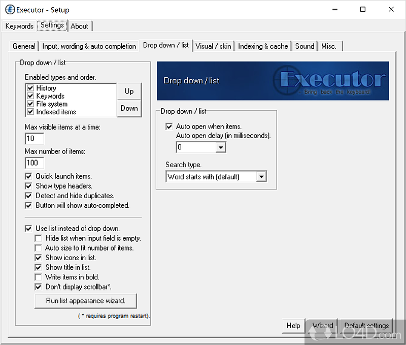 Executor: User interface - Screenshot of Executor