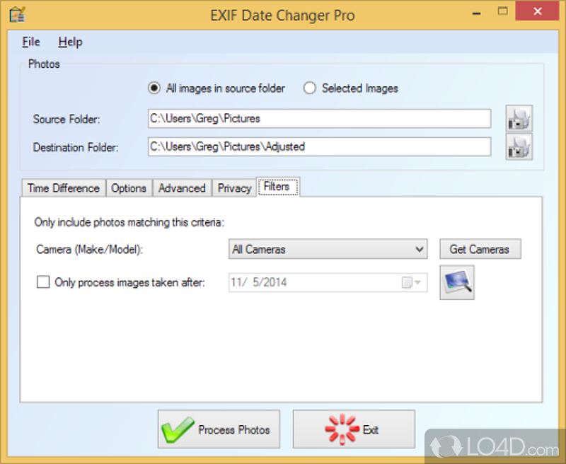 Bulk change the date and time for digital photos - Screenshot of EXIF Date Changer
