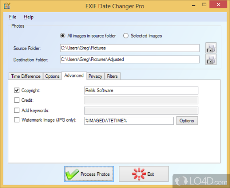 EXIF Date Changer: User interface - Screenshot of EXIF Date Changer