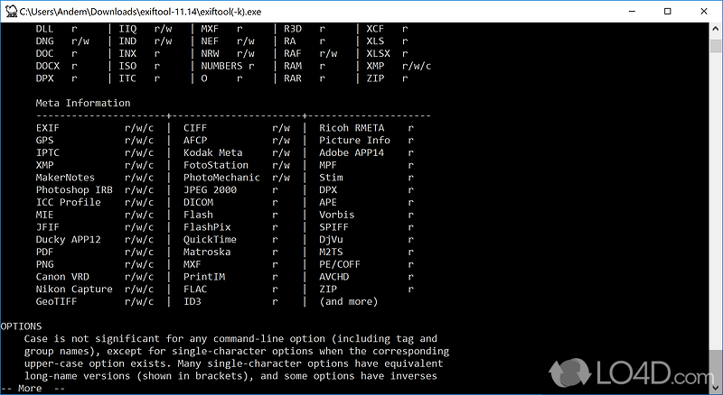 Read EXIF metadata for multimedia files - Screenshot of ExifTool