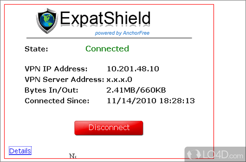 Easily enable and disable connection - Screenshot of Expat Shield