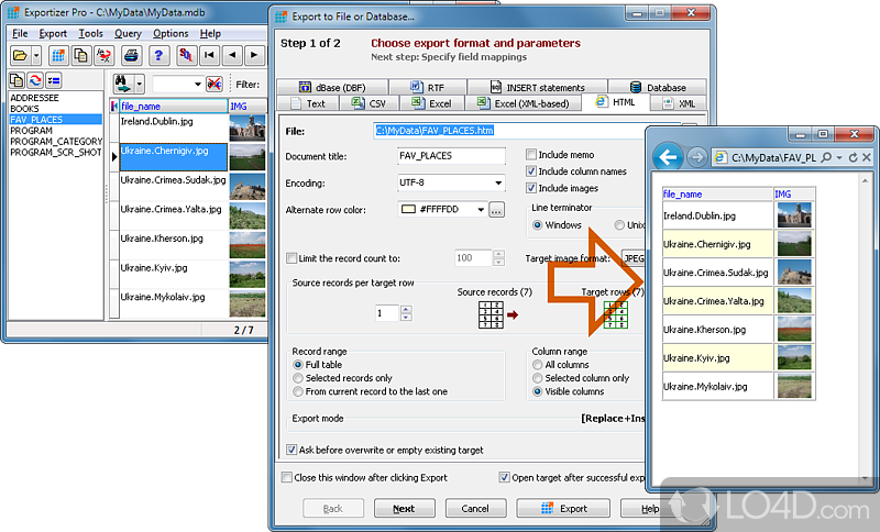 Exportizer Pro: User interface - Screenshot of Exportizer Pro