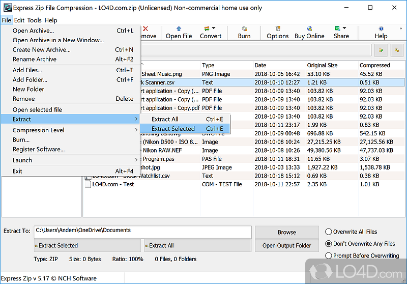 Zip program to zip big files - Screenshot of Express Zip