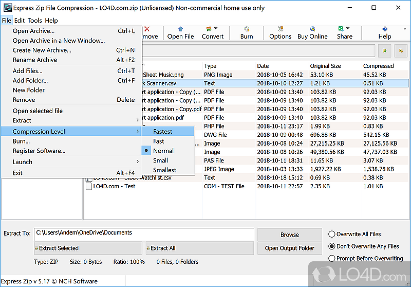 File zipping and unzipping - Screenshot of Express Zip