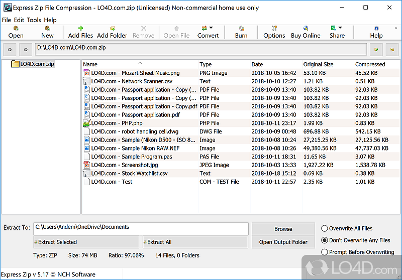 Common features and intuitive interface - Screenshot of Express Zip