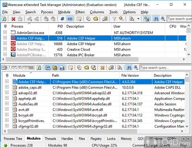 Extended windows task manager and performance monitoring tool - Screenshot of eXtended Task Manager