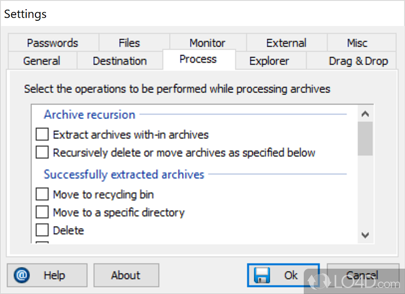 Thorough list of configurable settings - Screenshot of ExtractNow