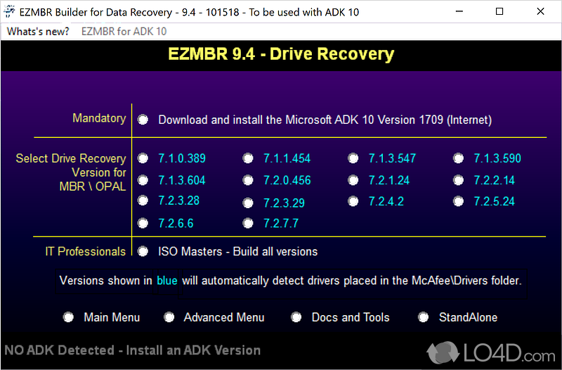 Tools for creating data recovery media - Screenshot of EZ Tool Series of Utilities