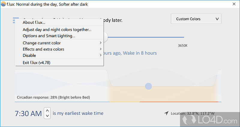 Modifies computer display adapting to night and day - Screenshot of f.lux