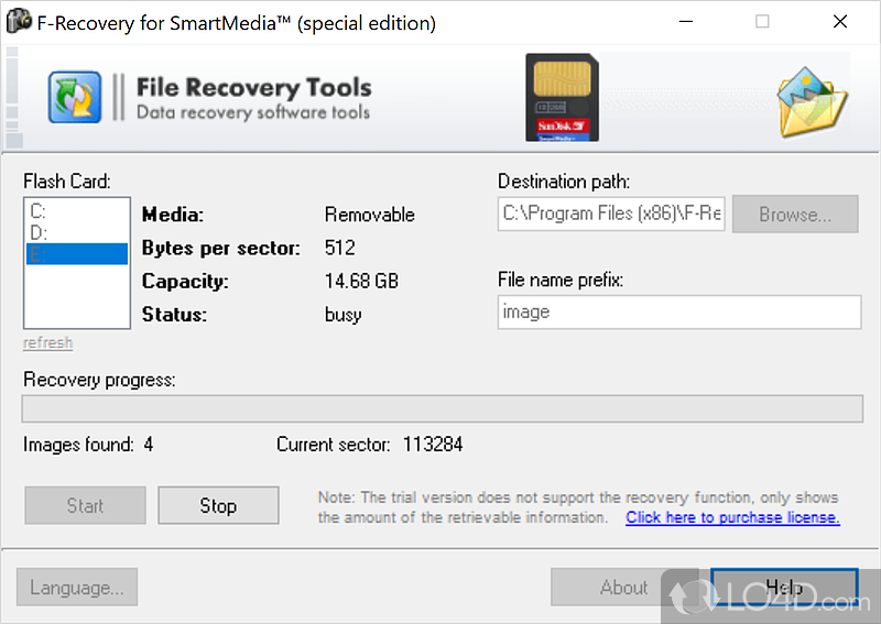 F-Recovery for SmartMedia: User interface - Screenshot of F-Recovery for SmartMedia