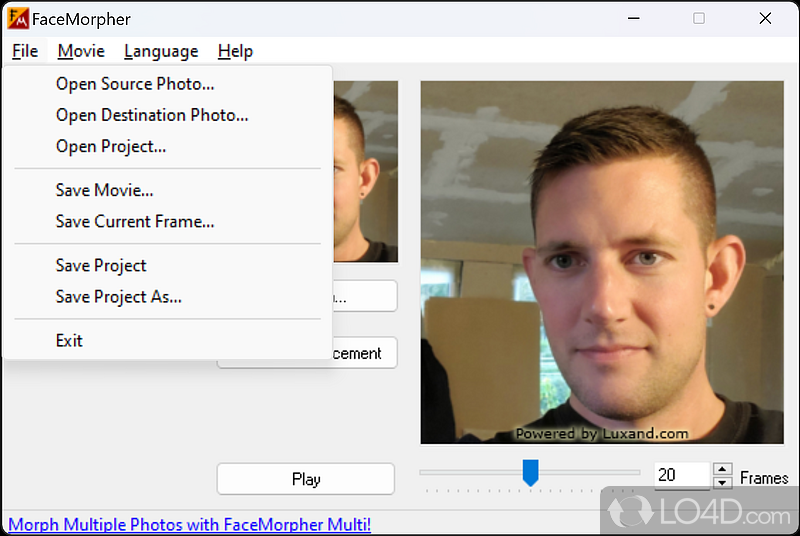 Set face detection, quality, and output format - Screenshot of FaceMorpher Lite