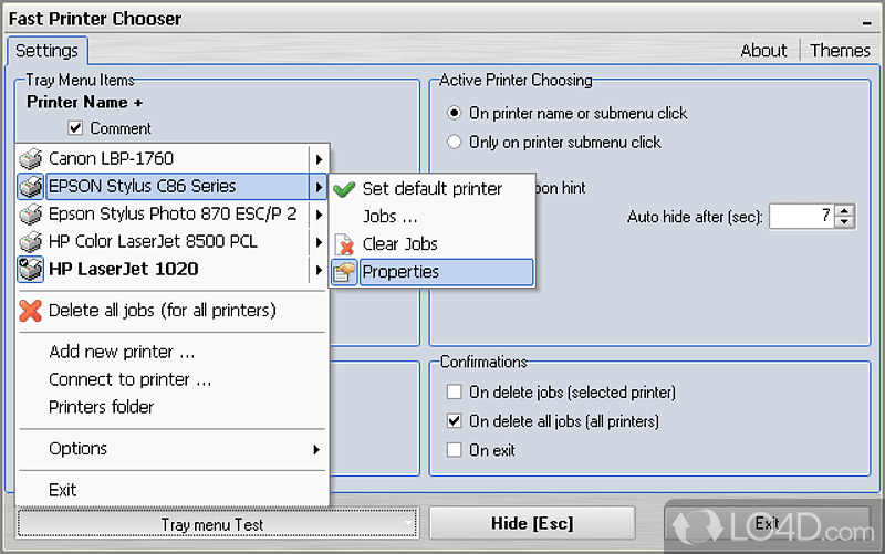 Quickly and conveniently switch the active printer - Screenshot of Fast Printer Chooser