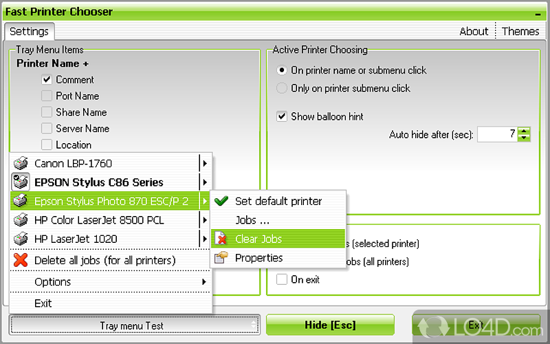 Fast Printer Chooser: User interface - Screenshot of Fast Printer Chooser