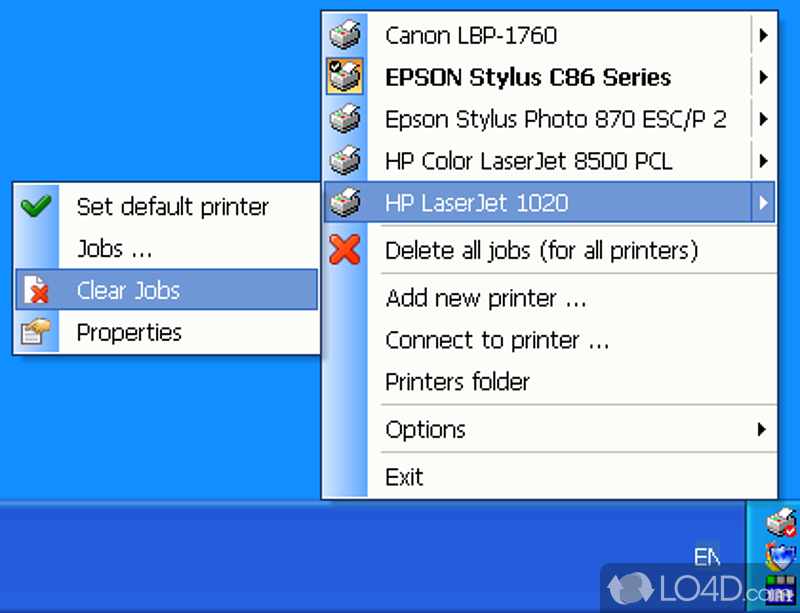 Quickly and conveniently switch the active printer using a tray popup menu - Screenshot of Fast Printer Chooser