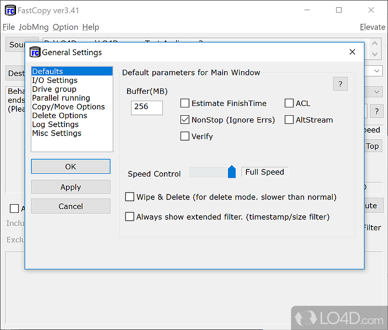 FastCopy Portable: User interface - Screenshot of FastCopy Portable