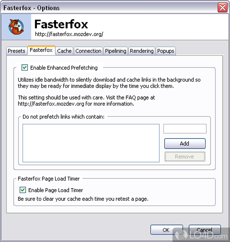 Various functions which really speed up Firefox browser - Screenshot of Fasterfox