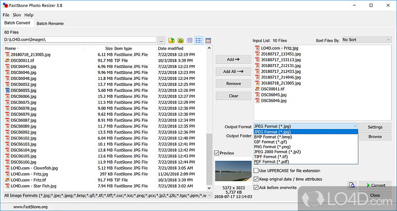 Convert and rename images - Screenshot of FastStone Photo Resizer