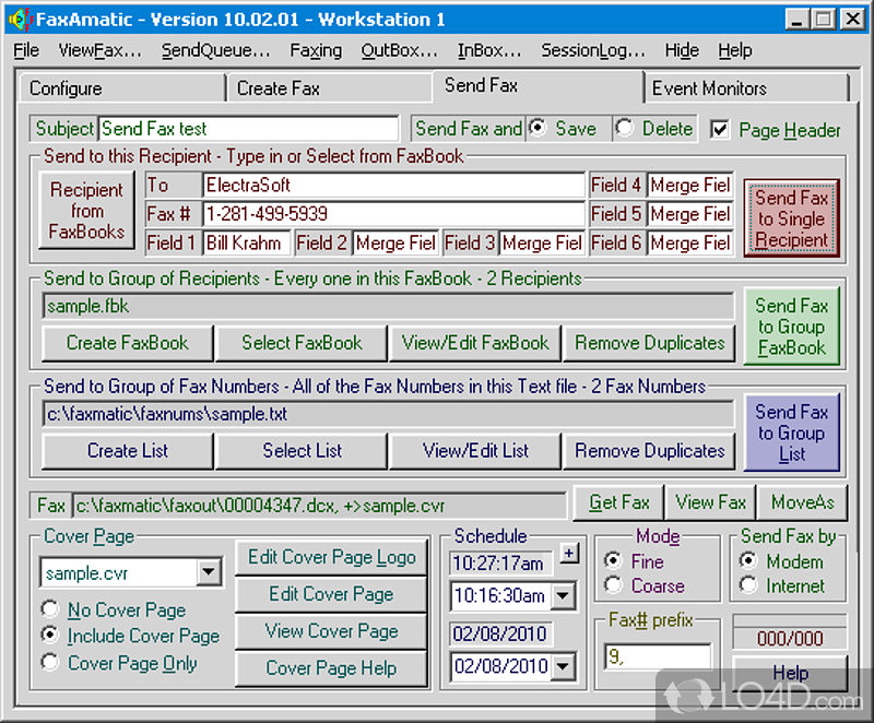 Software solution that enables people or companies to send and receive faxes using modems and the Internet - Screenshot of FaxMail