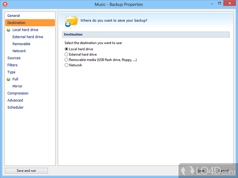 Customizable backup program that makes full and mirror backups - Screenshot of FBackup