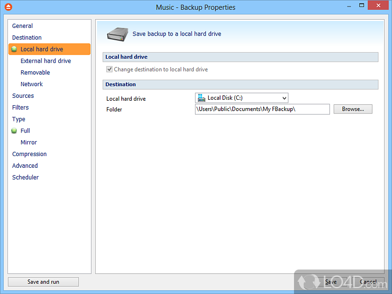 FBackup: User interface - Screenshot of FBackup