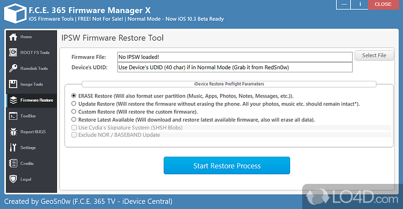 Manage your iDevice's firmware efficiently - Screenshot of F.C.E. 365 Firmware Manager