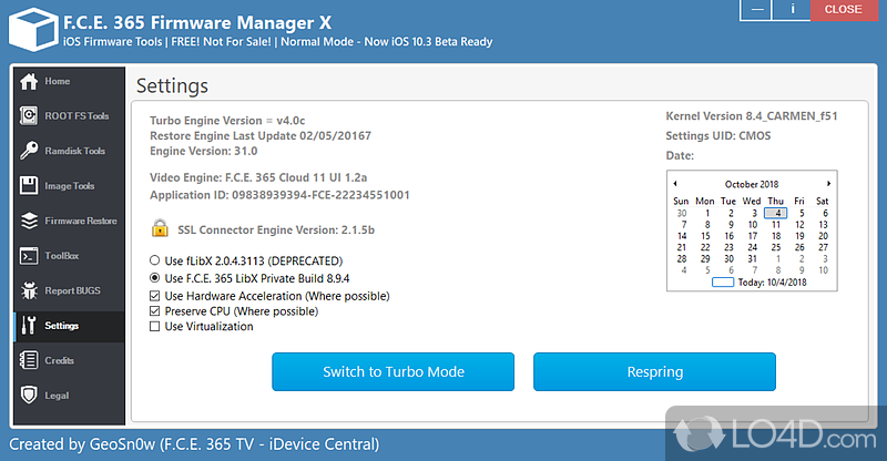 Manage iDevice firmware - Screenshot of F.C.E. 365 Firmware Manager