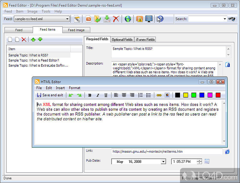 Feed Editor: User interface - Screenshot of Feed Editor