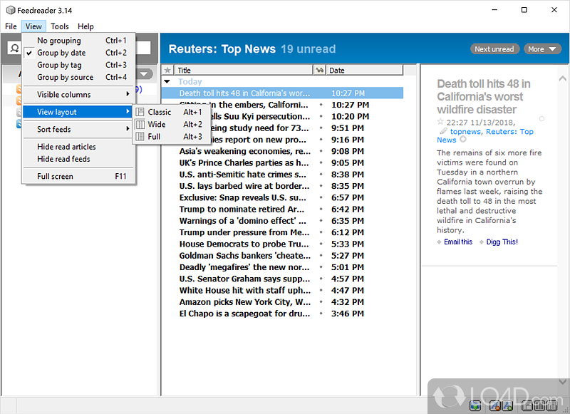 Managing their RSS feed library - Screenshot of FeedReader