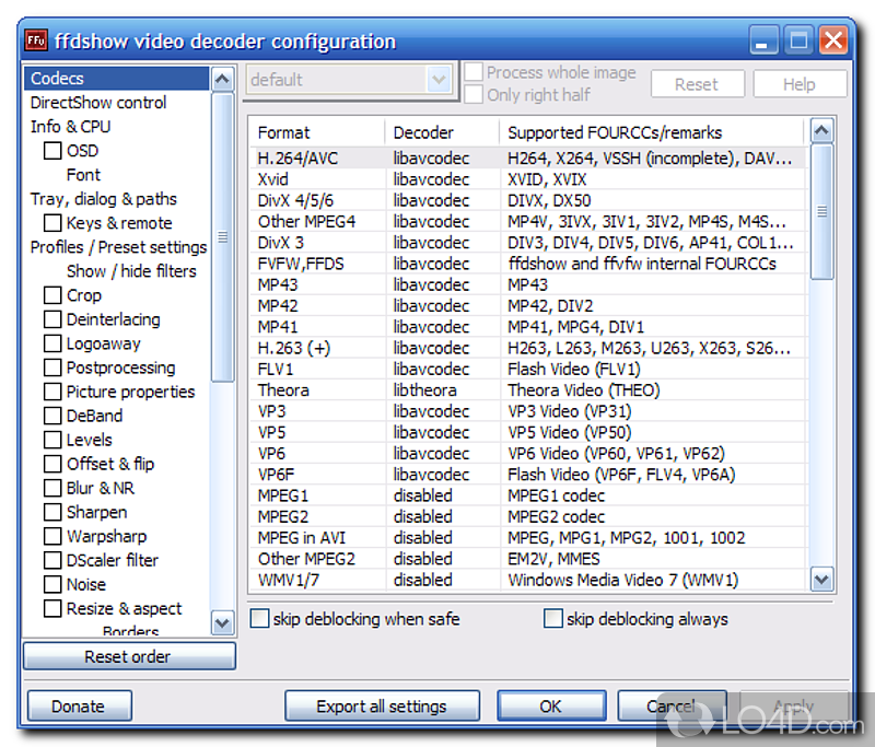 Free codec pack for DivX and XviD files - Screenshot of FFDSHOW (All in one codec)