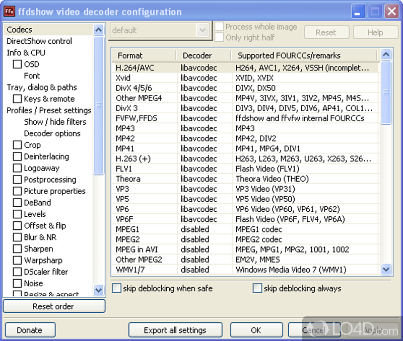 FFDSHOW (All in one codec) screenshot