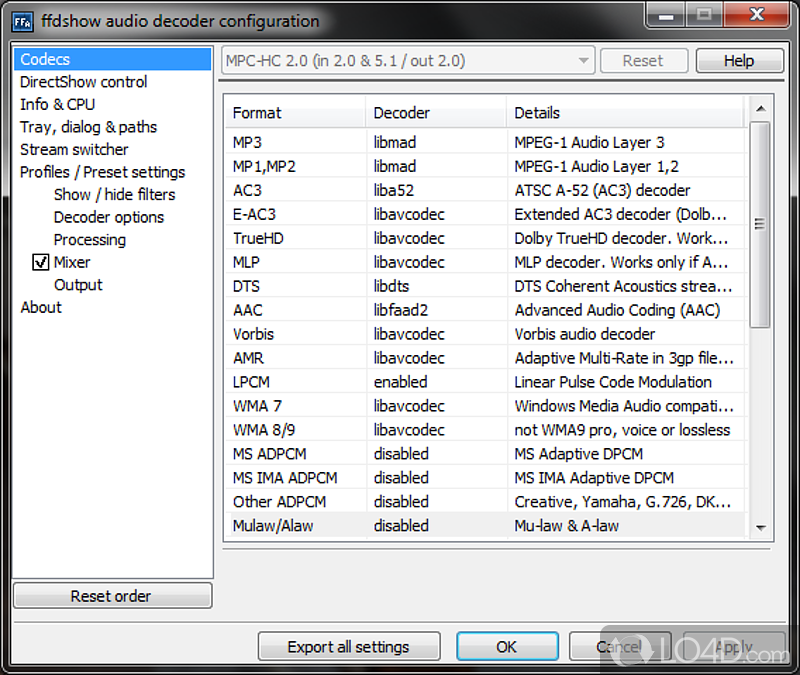 Audio and video codecs - Screenshot of FFDSHOW (All in one codec)