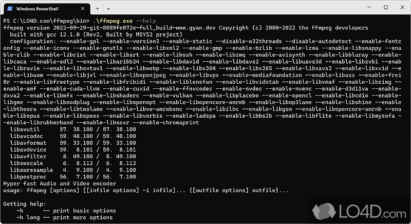 CLI utility for converting, streaming or recording video and sound users first need to get used with its commands - Screenshot of FFmpeg