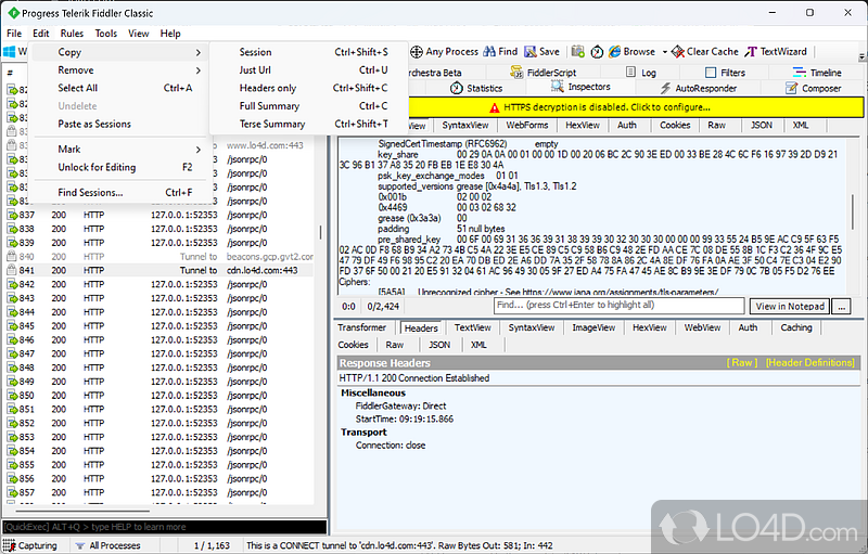 Fiddler: Web Debugging - Screenshot of Fiddler