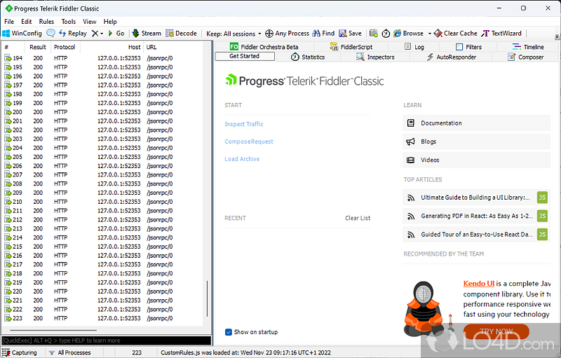 HTTP debugging proxy utility that logs all HTTP traffic between computer - Screenshot of Fiddler