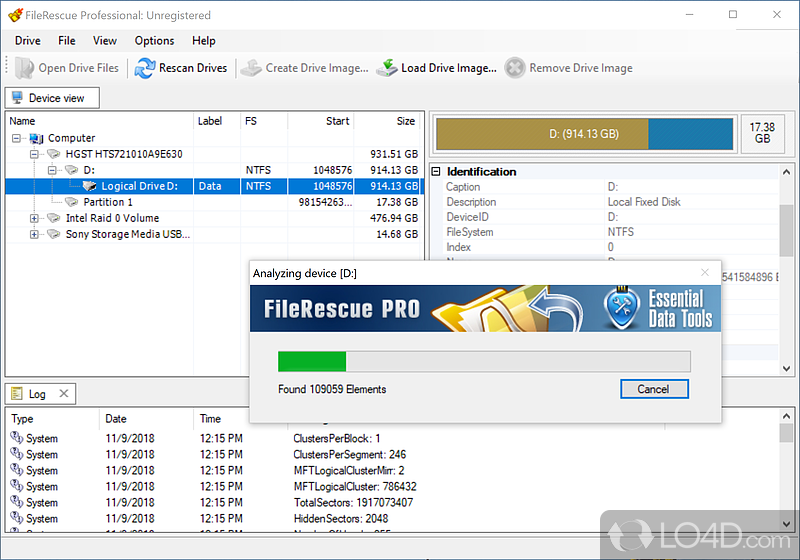 File Rescue Professional: User interface - Screenshot of File Rescue Professional