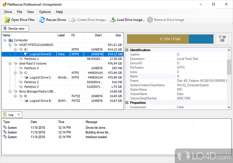 It recover lost data from PCs, PDAs and mobile phones - Screenshot of File Rescue Professional