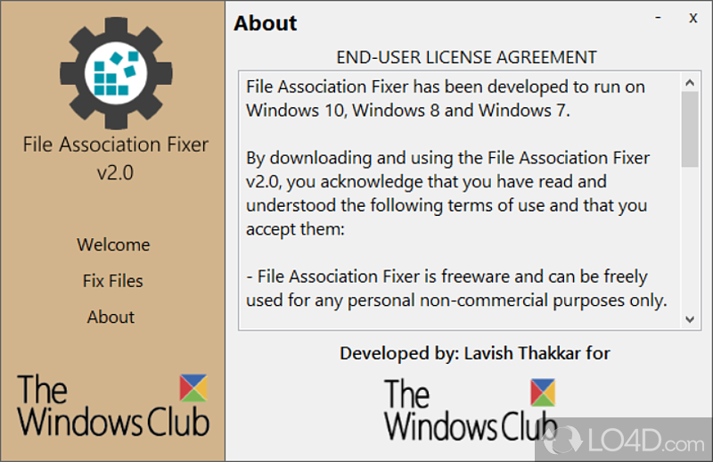 File Association Fixer: User interface - Screenshot of File Association Fixer