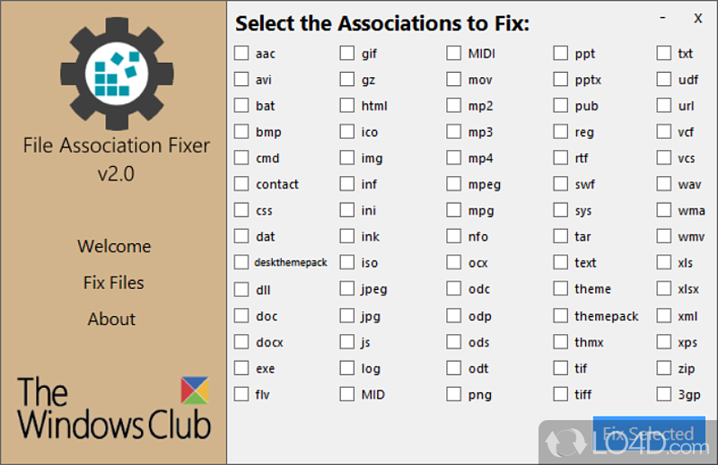 Repair file associations on computer when the Windows Registry has been corrupted by third-party software - Screenshot of File Association Fixer