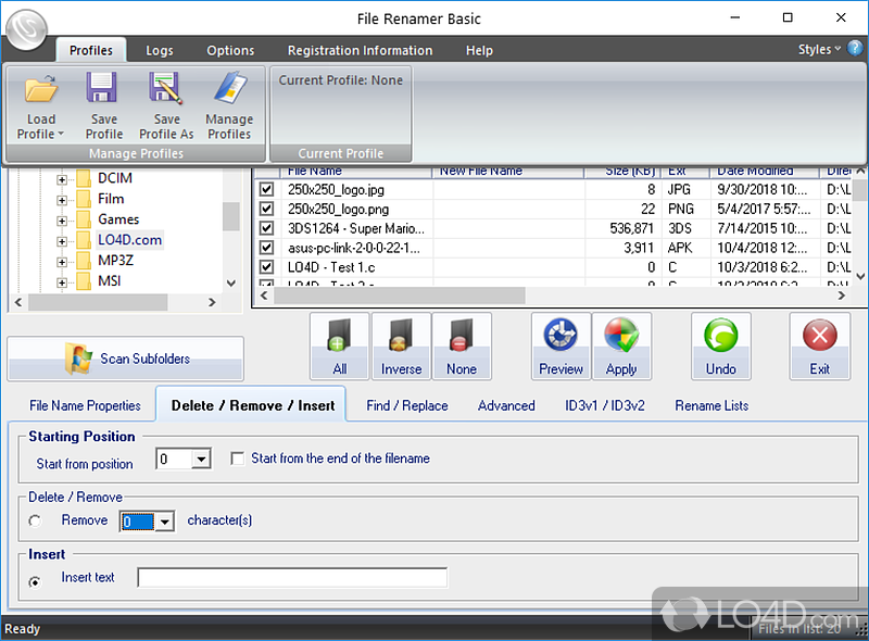 File Renamer Basic: User interface - Screenshot of File Renamer Basic