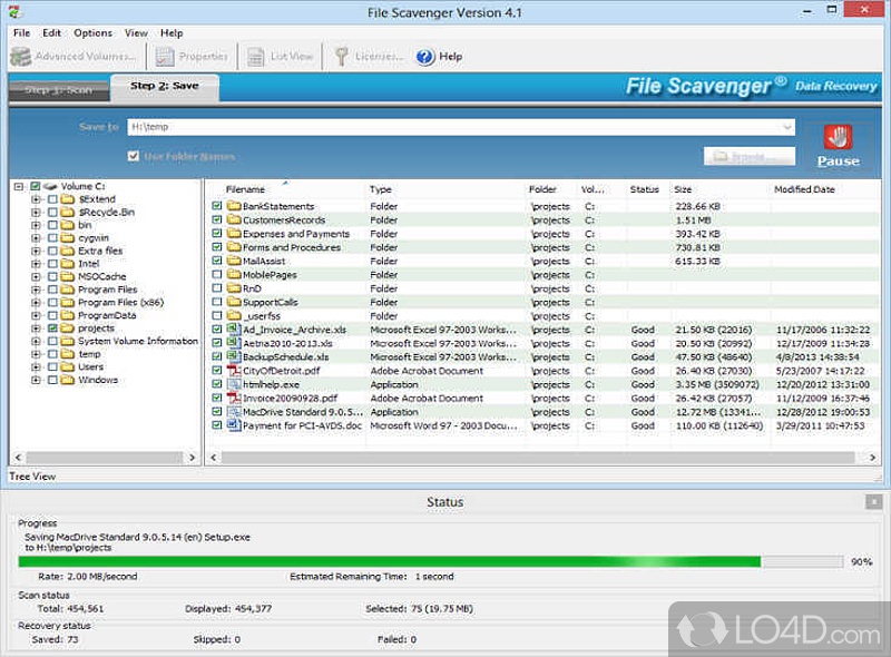 Scan and recover multiple deleted files from hard disks and virtual images using the various filters provided by this utility - Screenshot of File Scavenger