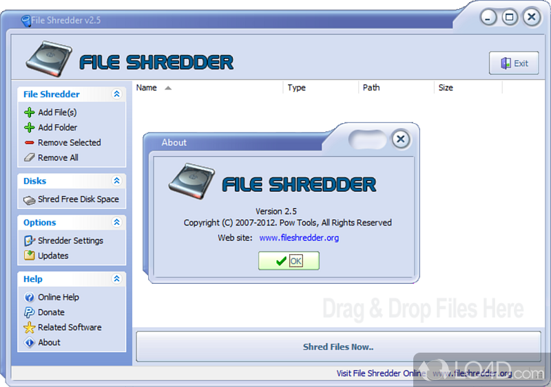 Deletion capabilities - Screenshot of File Shredder